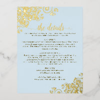 Elegante Blassblaue und goldene Foil Wedding Detai
