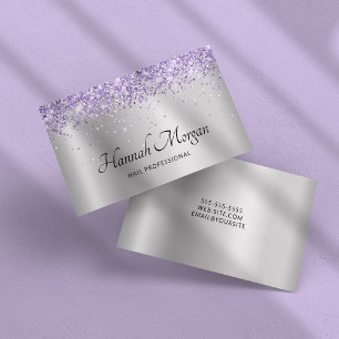 Elegante, blasse Silber-Ombre-Folie mit violettem  Visitenkarte