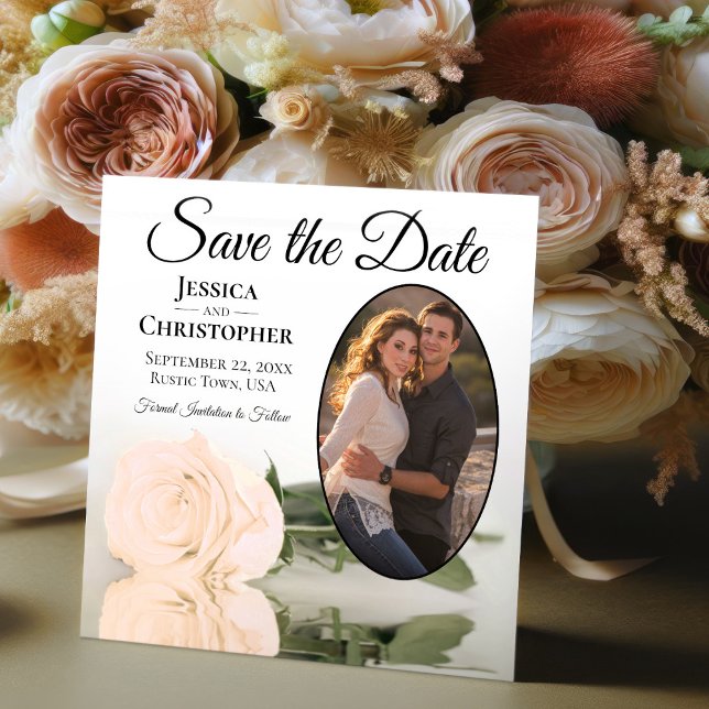 Elegante, blasspfirsichfarbene Rose mit Oval Foto  Save The Date (Von Creator hochgeladen)