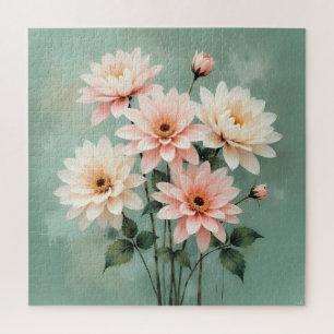 Elegante Blassrosa Chrysanthemen-Kunst Puzzle