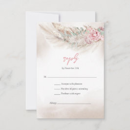 Elegante, blassrosa Rosenpampen und schlängelgrüne RSVP Karte