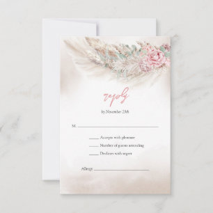 Elegante, blassrosa Rosenpampen und schlängelgrüne RSVP Karte