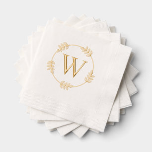 Elegante Blätter auf Kreisrahmen Anfangsmonogramm Servietten Mit Folie