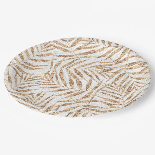 Elegante Blätter aus goldfarbenen Palmen Pappteller