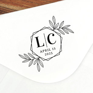 Elegante Blätter aus Monogramm-Hexagon-Gras Gummistempel