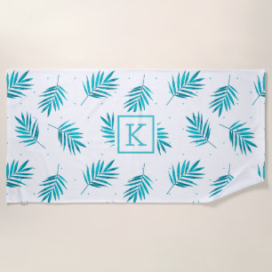 Elegante Blätter aus Palmen, blau-grün und weiß Strandtuch
