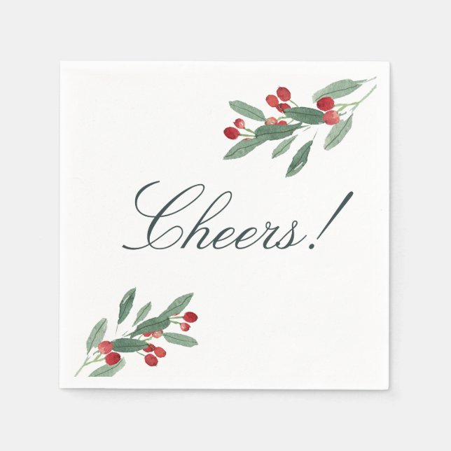 Elegante Blätter & Berries Holiday Cheers Serviette (Vorderseite)