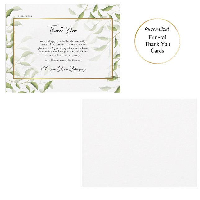 Elegante Blätter Gold Frame Beerdigung Orthodox Dankeskarte (Von Creator hochgeladen)
