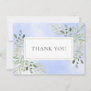 Elegante Blätter Greenery Watercolor Blue Vielen D Dankeskarte