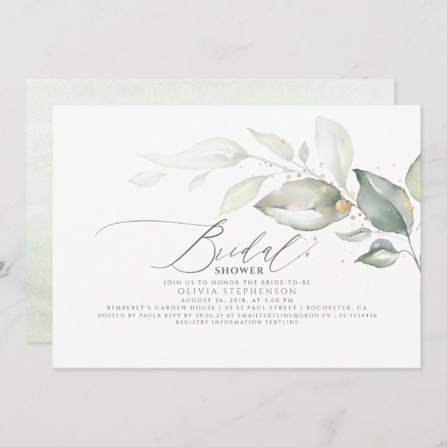 Elegante Blätter Grüne Landschaft Elegantes Brautp Einladung (Vorne/Hinten)