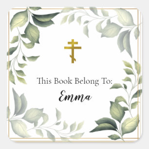 Elegante Blätter in einem Golddoppelrahmen Quadratischer Aufkleber