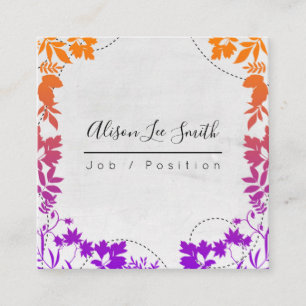 Elegante Blätter in Orange und Violett mit Linien Quadratische Visitenkarte