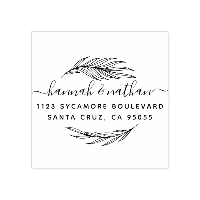 Elegante Blätter Minimalistische Script-Hochzeitad Gummistempel (Prägung)