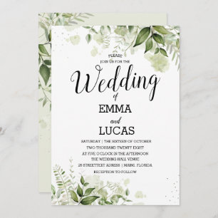 Elegante Blätter mit Splash Watercolor Hochzeit Einladung