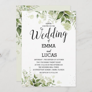 Elegante Blätter mit Splash Watercolor Hochzeit Einladung