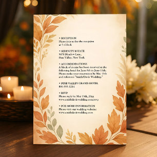 Elegante Blätter & Pampas Gras Herbst Hochzeit im  Begleitkarte