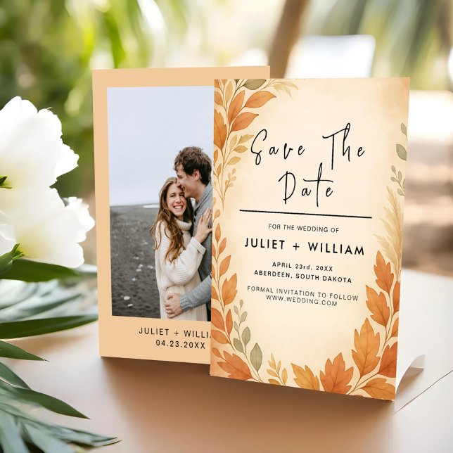 Elegante Blätter & Pampas Gras Herbst Hochzeit im  Save The Date (Von Creator hochgeladen)