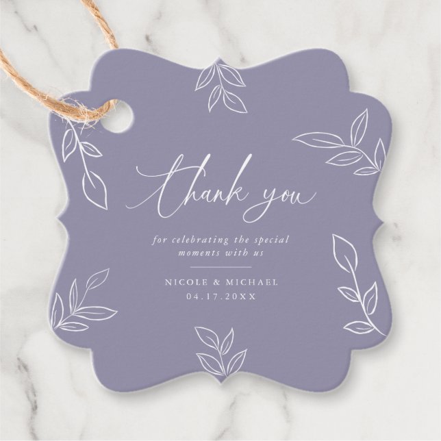 Elegante Blätter Soft Violet Vielen Dank für Ihre  Geschenkanhänger (Vorderseite)