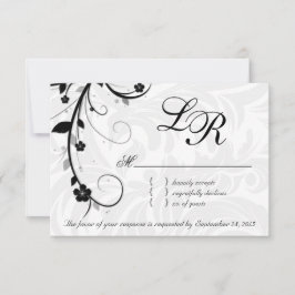 Elegante Blätter UAWG Wedding Repcard Schwarz-weiß RSVP Karte