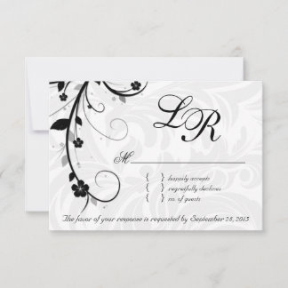 Elegante Blätter UAWG Wedding Repcard Schwarz-weiß RSVP Karte