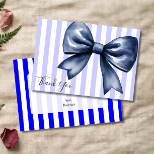 Elegante Blau gestreifte Vintage-Schleife Danke-Ka Karte
