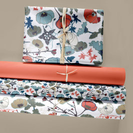 Elegante Blau Orange Grüne Blume Geschenkpapier Set