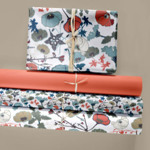 Elegante Blau Orange Grüne Blume Geschenkpapier Set