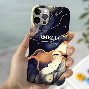 Elegante blau-schwarze Marmor-Kunst mit falschem G Case-Mate iPhone 14 Hülle