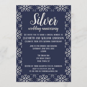 Elegante Blau Silber 25. Jubiläums-Einladung Einladung