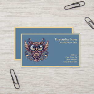 Elegante Blau- und Gold-Weise-Eule-Illustration Visitenkarte