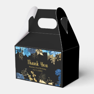 Elegante Blau- und Goldblumen-Geburtstagsfeier Geschenkschachtel