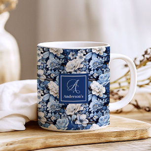 Elegante blau-weiße Blumen personalisierte Kaffeet Kaffeetasse