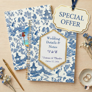 Elegante Blau-Weiße Chinoiserie-Hochzeitsdetails Planer