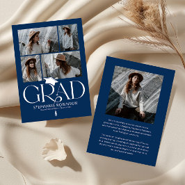 Elegante Blau-Weiße Fotocollage zur Graduierung Ankündigung