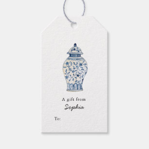 Elegante blau-weiße Geschenkanhänger für Ingwertöp
