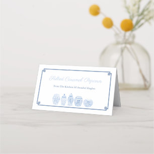 Elegante blau-weiße Goodie-Tags oder Topper Platzkarte