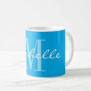 Elegante blau-weiße Namensmonogramm-Kaffeetasse Kaffeetasse