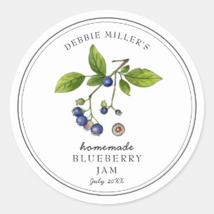 Elegante Blaubeere auf weißem Marmeladenglas Runder Aufkleber