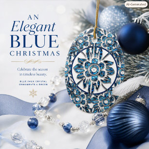Elegante Blaue Antik-Kristall-Brosche Weihnachten Keramik Ornament