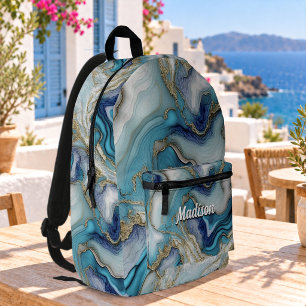 Elegante blaue Aqua-Marmor-Kunst falscher Glitter Bedruckter Rucksack