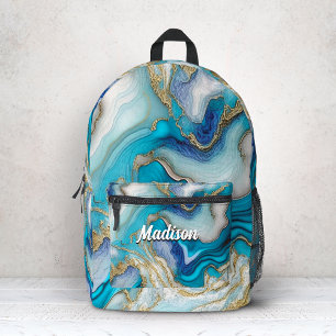 Elegante blaue Aqua-Marmor-Kunst falscher Glitter Bedruckter Rucksack
