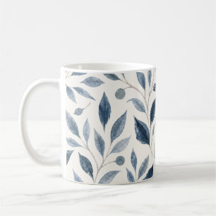 Elegante Blaue Aquarell-Blätter Kaffeetasse