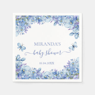 Elegante blaue Aquarell-Blumen-Baby-Party Serviette