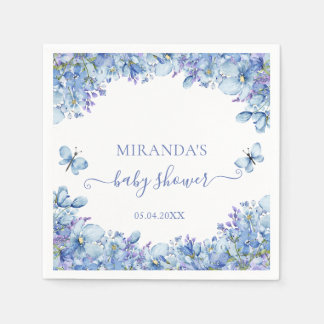 Elegante blaue Aquarell-Blumen-Baby-Party Serviette