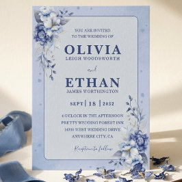 Elegante blaue Aquarell-Blumen-Hochzeit im traditi Einladung