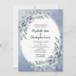 Elegante blaue Aquarell-Blumen-Ovalrahmen-Hochzeit Einladung
