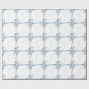 Elegante blaue Aquarell-Blumen- und Schleifen-Einl Geschenkpapier