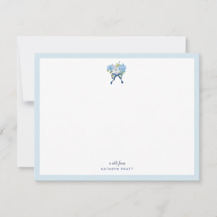 Elegante blaue Aquarell-Hortensien-Notizkarte Mitteilungskarte