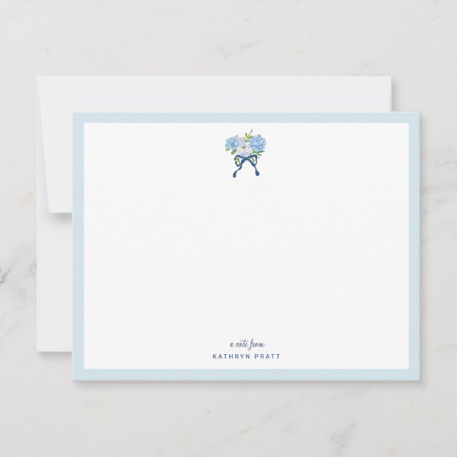 Elegante blaue Aquarell-Hortensien-Notizkarte Mitteilungskarte (Vorderseite)
