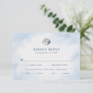 Elegante blaue Aquarell-Muschel Strand RSVP Karte